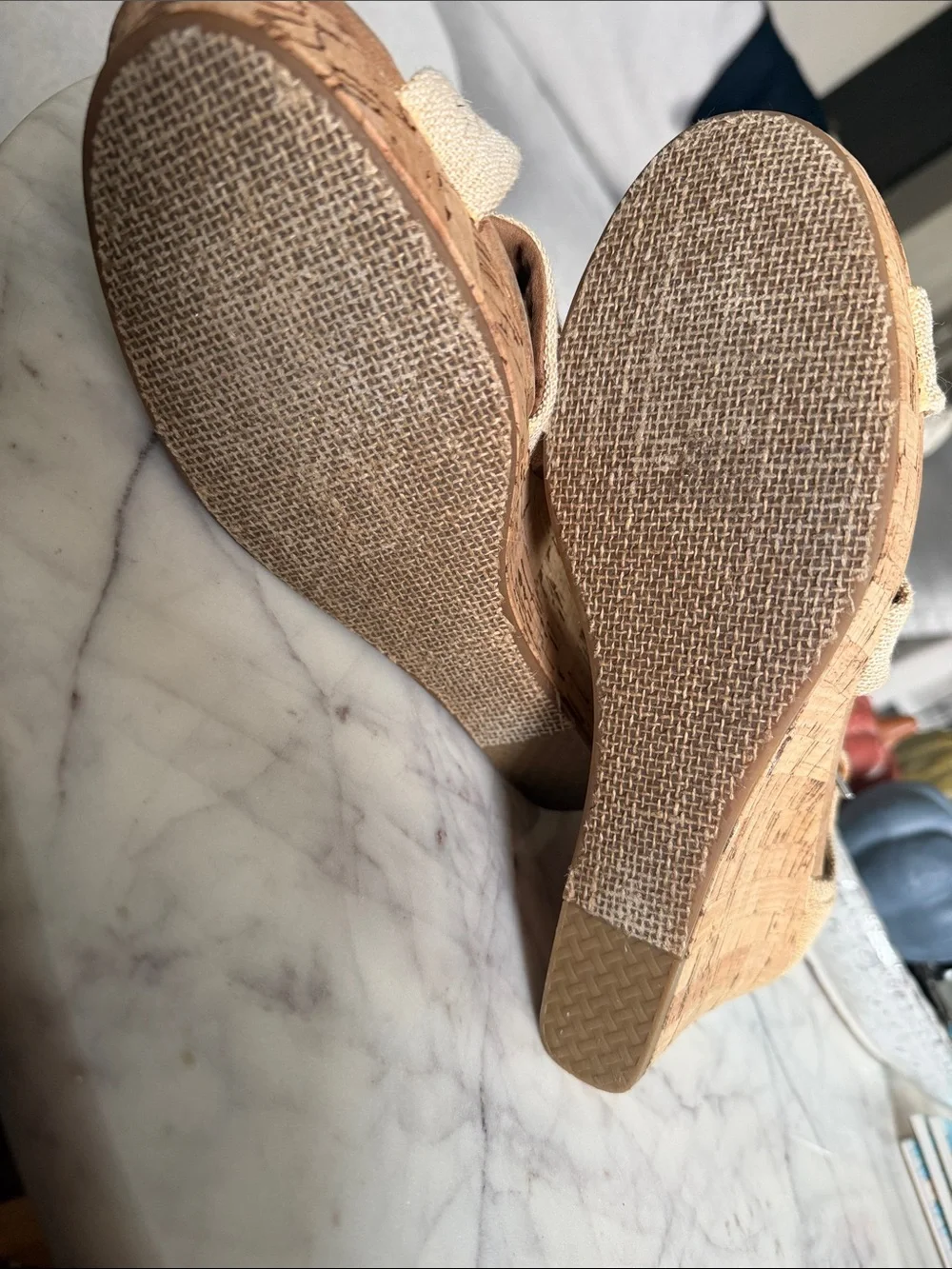 TOMS Natural Canvas Crisscross Wedge Sandals 11